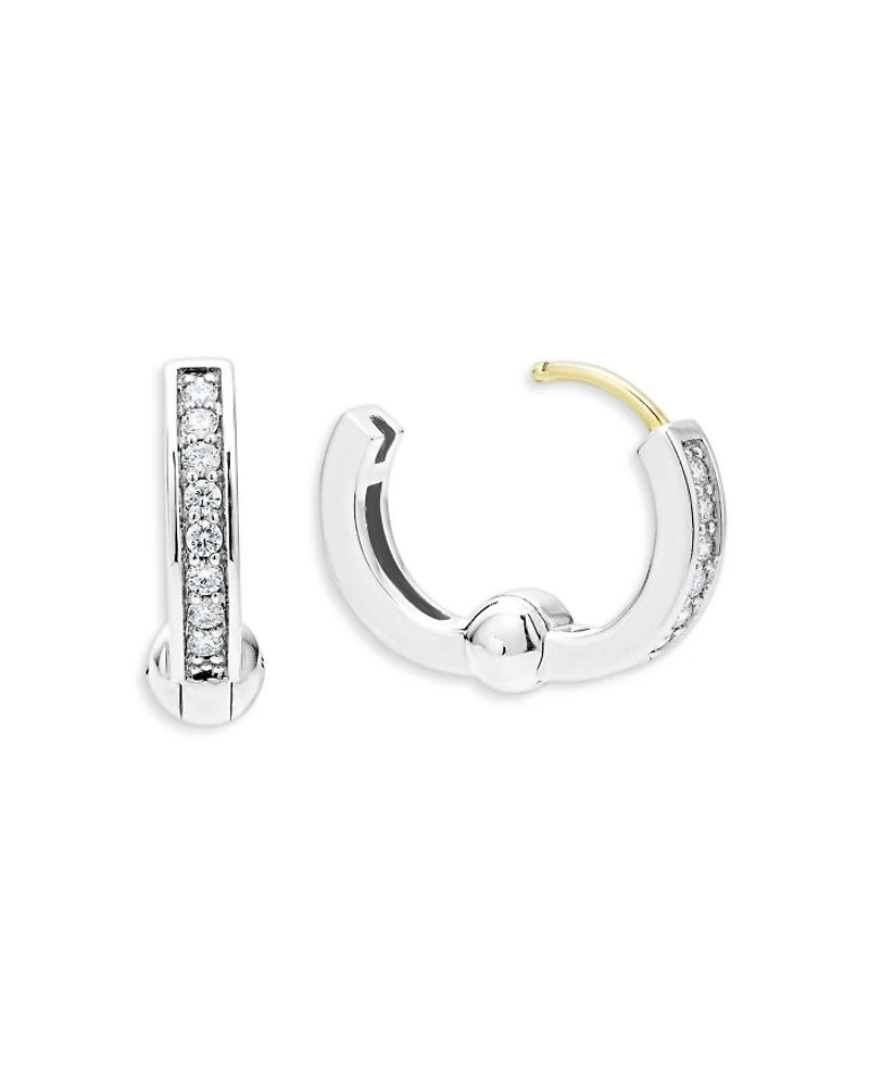 Sterling Silver Caviar Spark Diamond Huggie Hoop Earrings