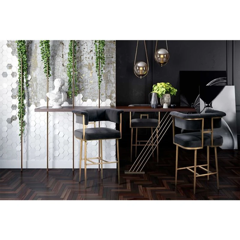 Astrid Grey Velvet Bar Stool