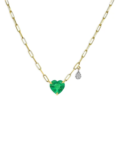 Meira T 14K White & Yellow Gold Emerald & Diamond Heart Paperclip Link Pendant Necklace, 18