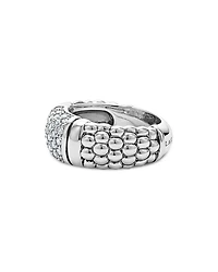 Sterling Silver Pavé Diamond Caviar Ring