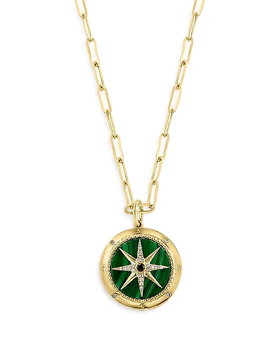 Bloomingdale's Fine Collection Malachite & Diamond Starburst Pendant Necklace