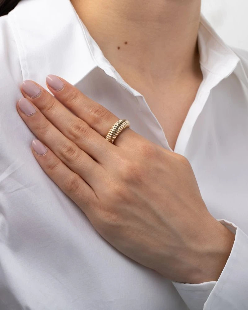 14K Yellow Gold Ribbed Dome Ring