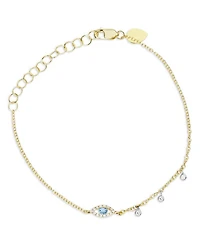14K White & Yellow Gold Blue Topaz & Diamond Evil Eye Link Bracelet