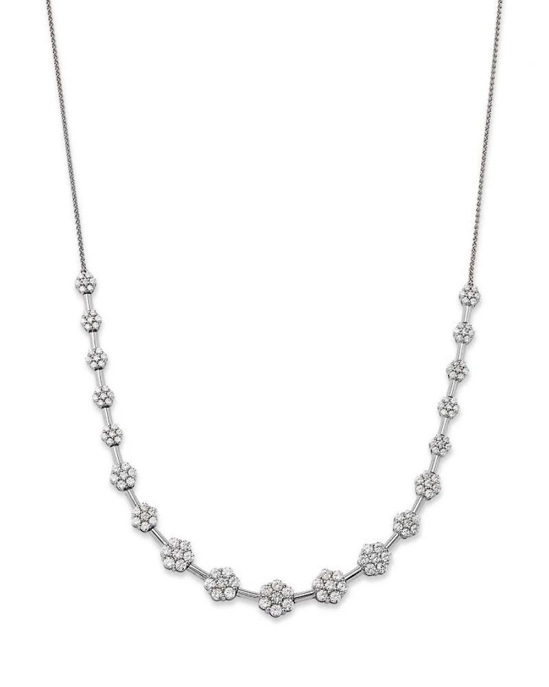 Diamond Cluster Necklace in 14K White Gold, 3.0 tcw