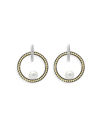 18K Yellow Gold & Sterling Silver Luna Cultured Freshwater Pearl Interlocking Drop Hoop Earrings