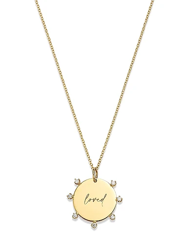 Zoe Chicco 14K Yellow Gold Tender Tokens Diamond Loved Disc Pendant Necklace, 16-18