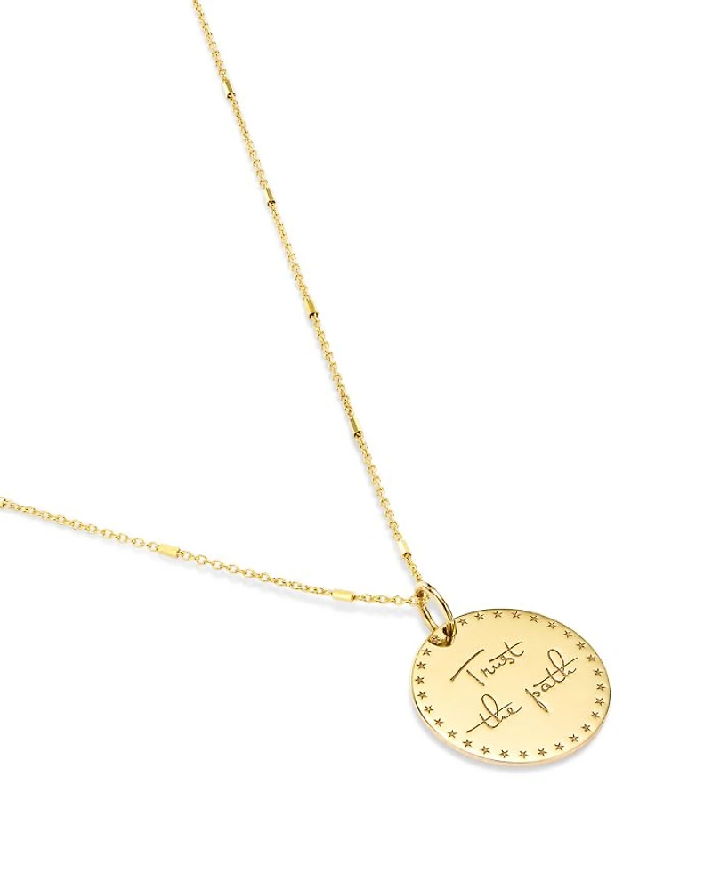 14K Yellow Gold Mantra "Trust the Path" Disc Pendant Necklace, 20"