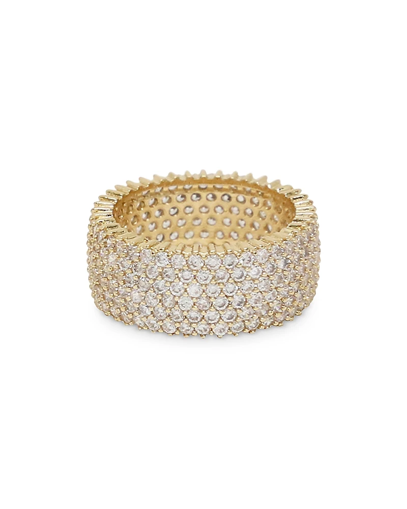 Ettika Cubic Zirconia & 18K Gold Plated Thick Band Ring