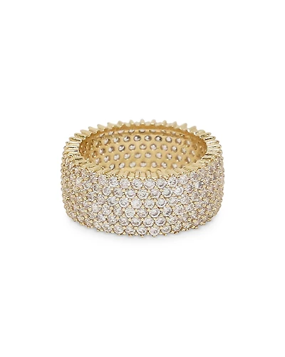 Ettika Cubic Zirconia & 18K Gold Plated Thick Band Ring