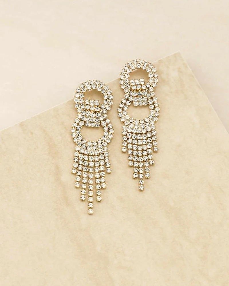 Ettika Gatsby Fringe Drop Statement Earrings in 18K Gold Plate