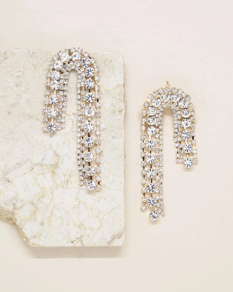 Embellished Arch Statement Earrings in 18K Gold Plate