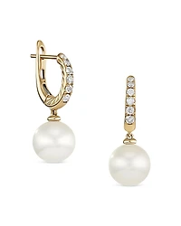 David Yurman 18K Yellow Gold Cultured Freshwater Pearl & Diamond Dangle Hoop Earrings