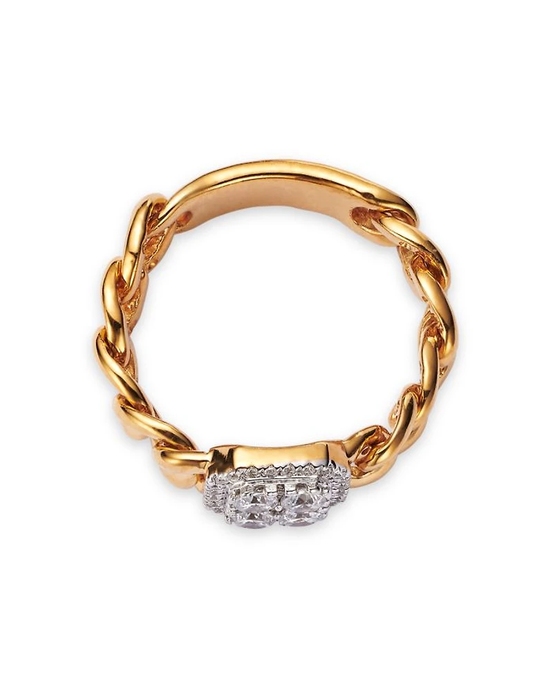 Diamond Halo Cluster Chain Link Ring in 14K Yellow Gold, 0.40 tcw