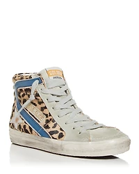 Golden Goose Women's Slide Leopard Print Calf Hair High Top Sneakers