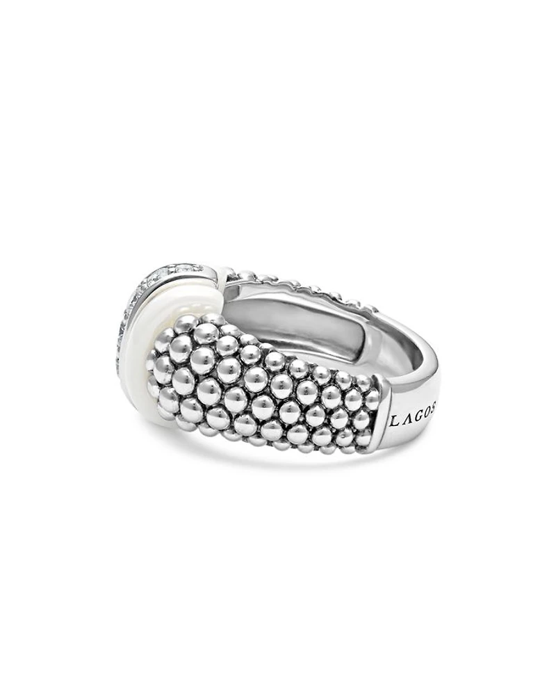 Ceramic & Sterling Silver White Caviar Diamond Ring