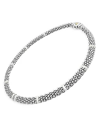 Ceramic & Sterling Silver White Caviar Diamond Station Necklace