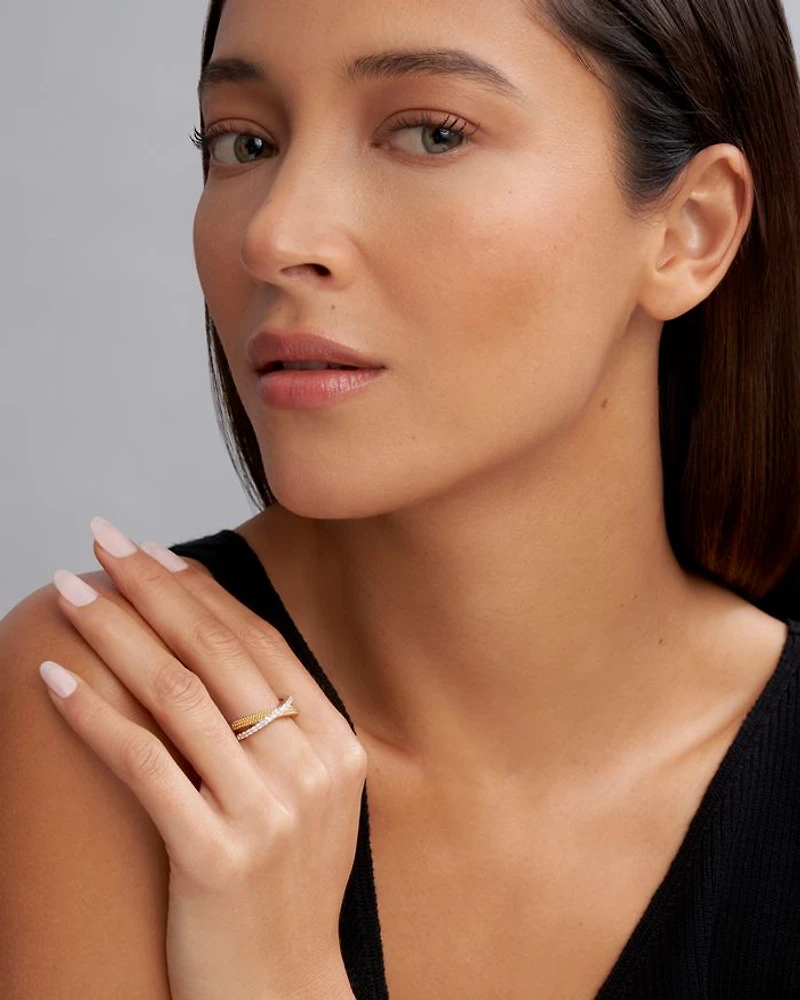 18K Yellow Gold & Sterling Silver Caviar Lux Diamond X Ring