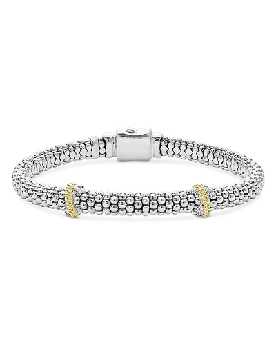 18K Yellow Gold & Sterling Silver Caviar Lux X Station Diamond Bracelet