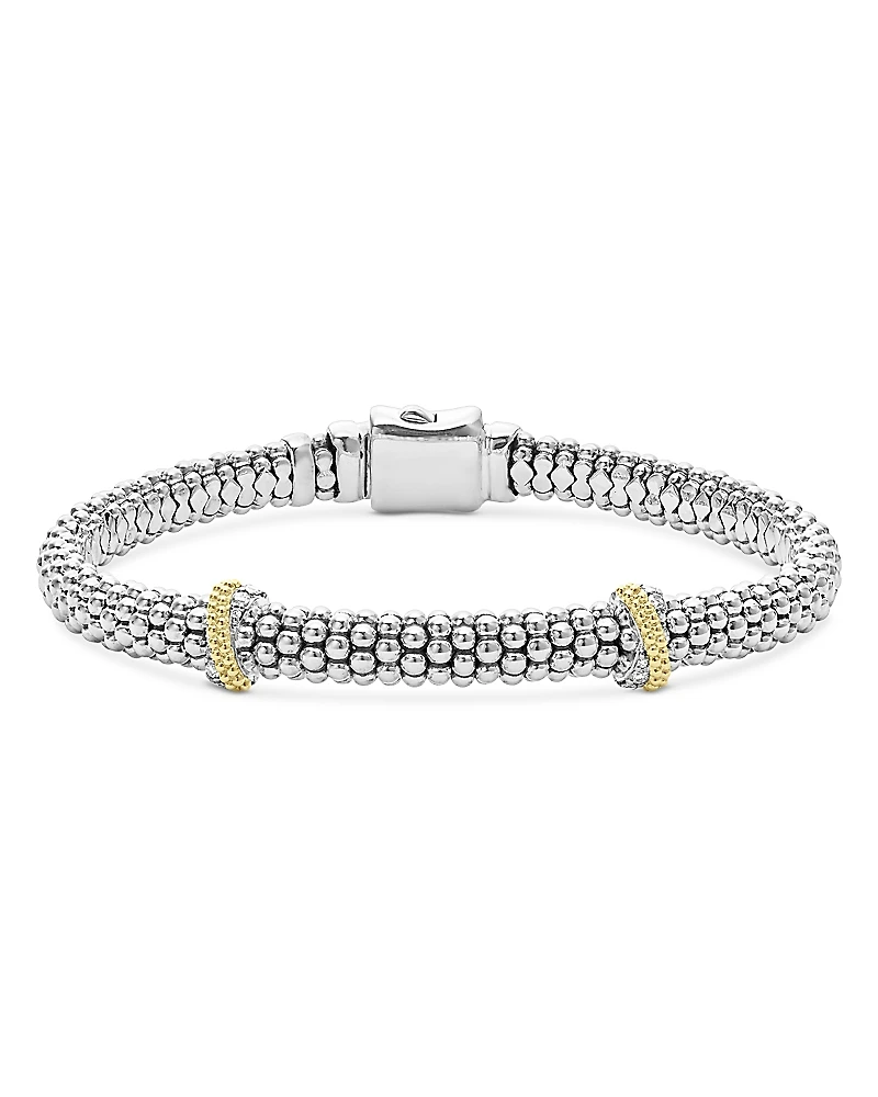 Lagos 18K Yellow Gold & Sterling Silver Caviar Lux X Station Diamond Bracelet