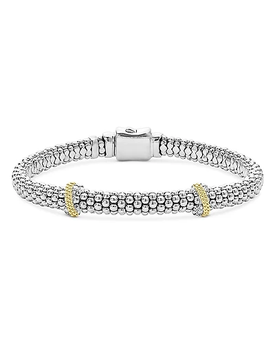 Lagos 18K Yellow Gold & Sterling Silver Caviar Lux X Station Diamond Bracelet