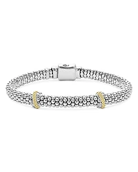 Lagos 18K Yellow Gold & Sterling Silver Caviar Lux X Station Diamond Bracelet