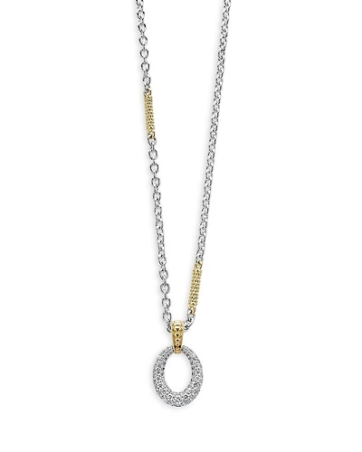 18K Yellow Gold & Sterling Silver Caviar Lux Oval Diamond Pendant Necklace, 16"