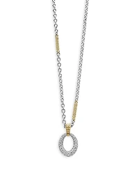18K Yellow Gold & Sterling Silver Caviar Lux Oval Diamond Pendant Necklace, 16"