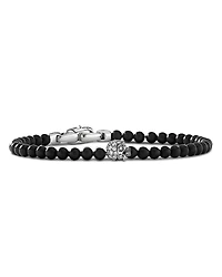 David Yurman Sterling Silver Memento Mori Onyx & Diamond Skull Bead Bracelet