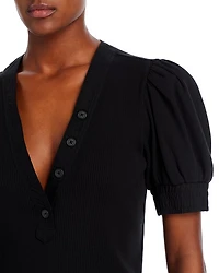 Heather V Neck Puff Sleeve Top