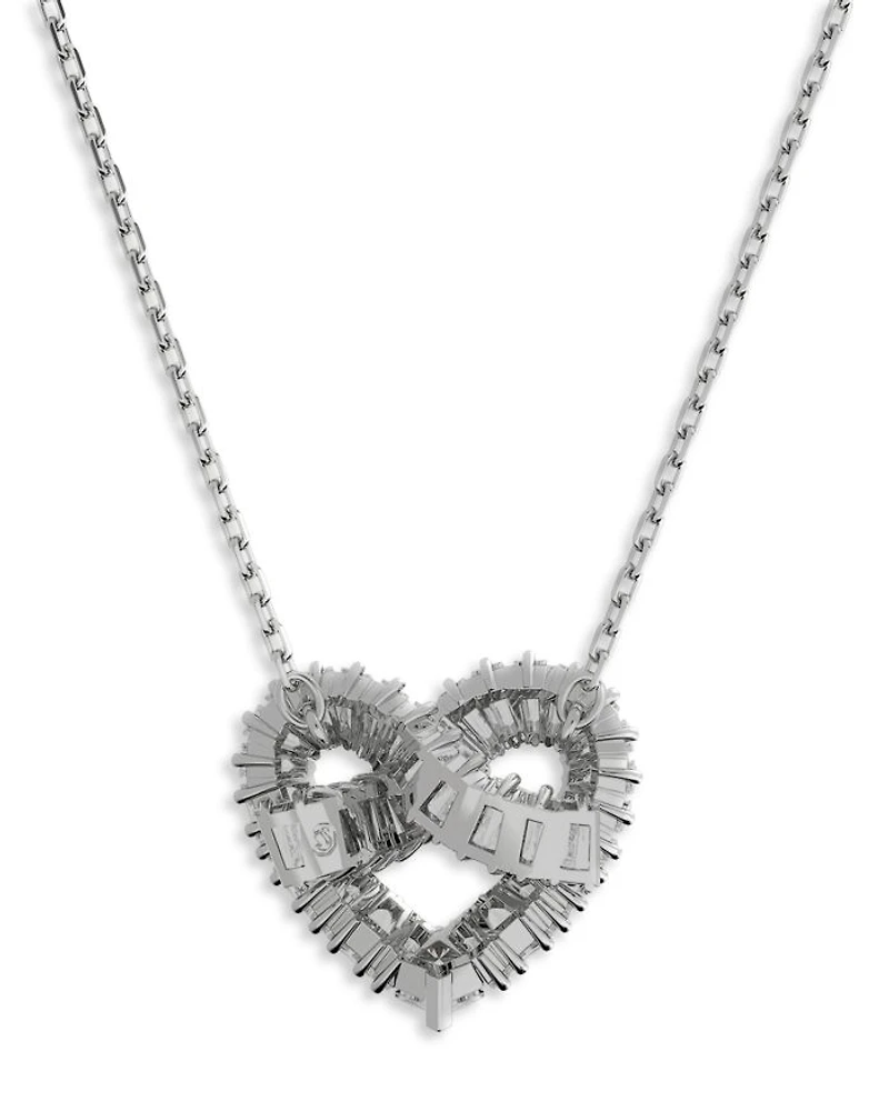 Matrix Baguette Crystal Woven Heart Pendant Necklace in Rhodium Plated, 15"-17"
