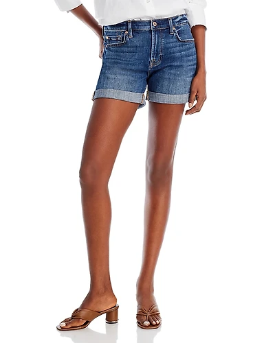 7 For All Mankind Cotton Blend Mid Rise Rolled Cuff Shorts
