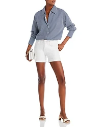 High Rise Roll Cuff Denim Shorts Broken Twill
