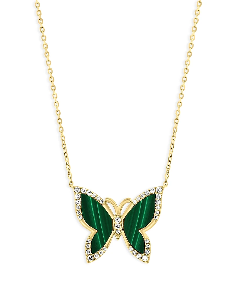 Bloomingdale's Fine Collection Malachite & Diamond Butterfly Pendant Necklace