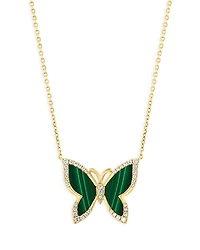 Bloomingdale's Fine Collection Malachite & Diamond Butterfly Pendant Necklace