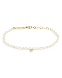 14k Yellow Gold Cultured Pearl Bead & Diamond Charm Bracelet