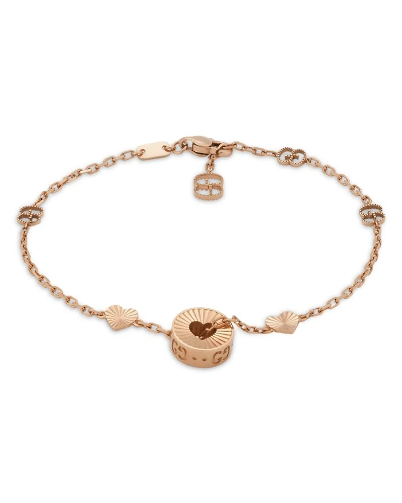 18K Rose Gold Icon Heart & Double G Link Bracelet