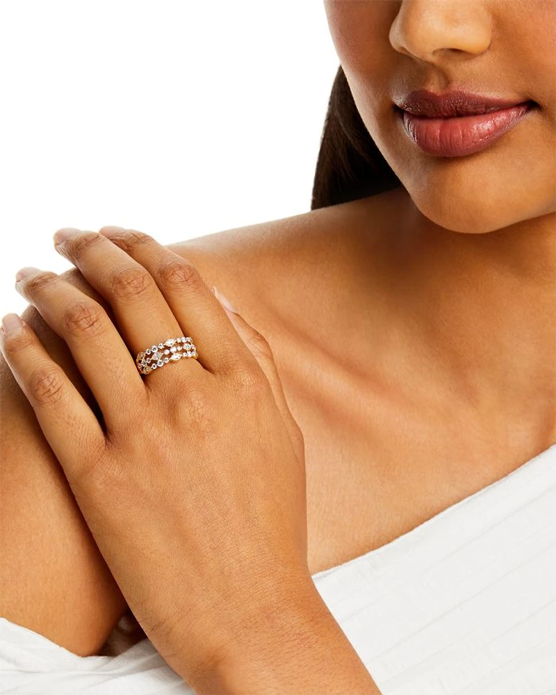 Diamond Triple Row Ring in 14K Yellow Gold, 1 tcw