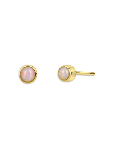 14K Yellow Gold and Opal Bezel Stud Earrings