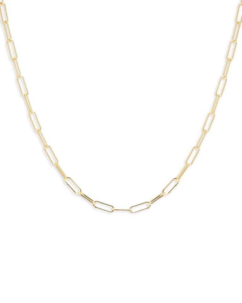 14K Yellow Gold Heavy Metal Small Paperclip Link Chain Necklace, 16"