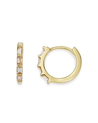 14k Yellow Gold Baguette Diamond Hinge Huggie Hoop Earrings