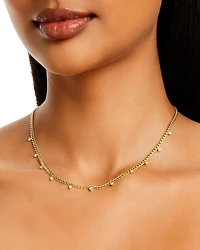14K Yellow Gold Prong Diamonds Diamond Dangle Curb Link Collar Necklace, 16"