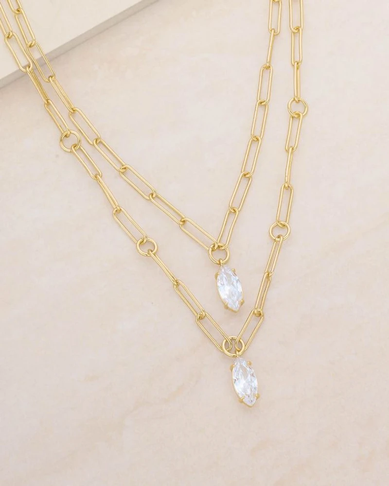 Double Layer Crystal Pendant Necklace, 18-20"