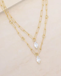 Double Layer Crystal Pendant Necklace, 18-20"