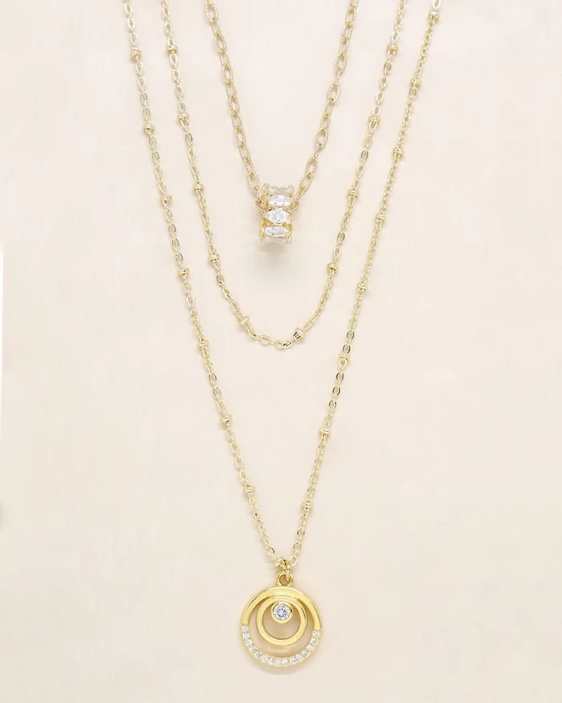 Circles of Crystal Dainty Layered Necklace Set