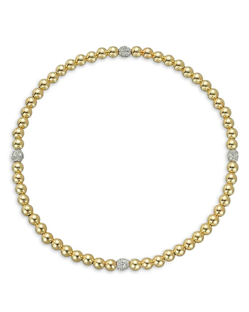 14K White & Yellow Gold Diamond Accent Station Beaded Stretch Bracelet