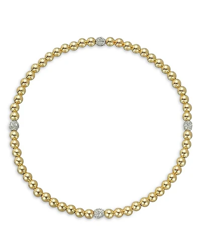 14K White & Yellow Gold Diamond Accent Station Beaded Stretch Bracelet