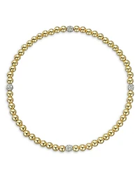 14K White & Yellow Gold Diamond Accent Station Beaded Stretch Bracelet