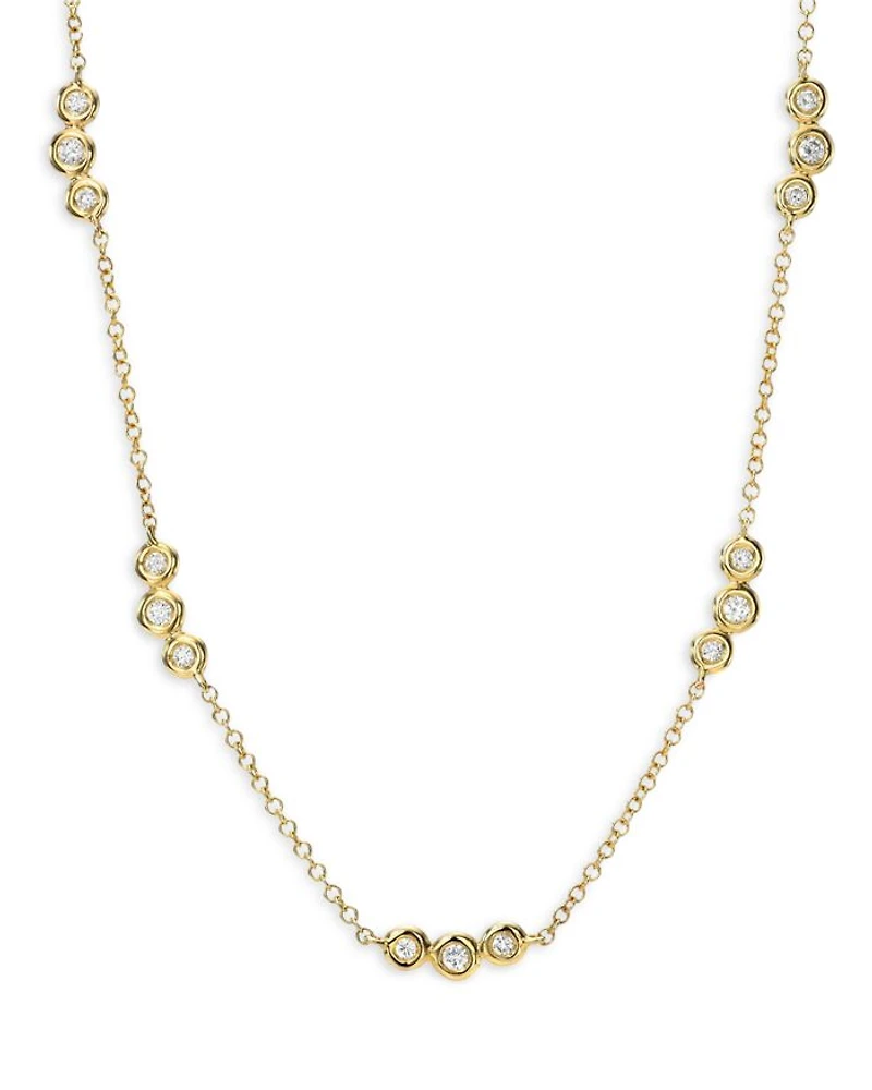 14K Yellow Gold Diamond Bezel Trio Collar Necklace, 14-16"
