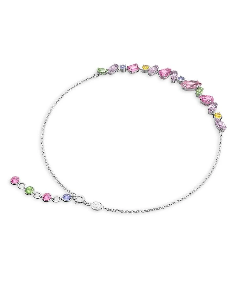 Gema Multicolor Crystal Choker Necklace in Rhodium Plated, 15"