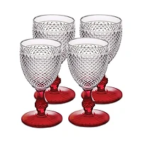 Bicos Bicolor Goblet With Red Stem, Set of 4